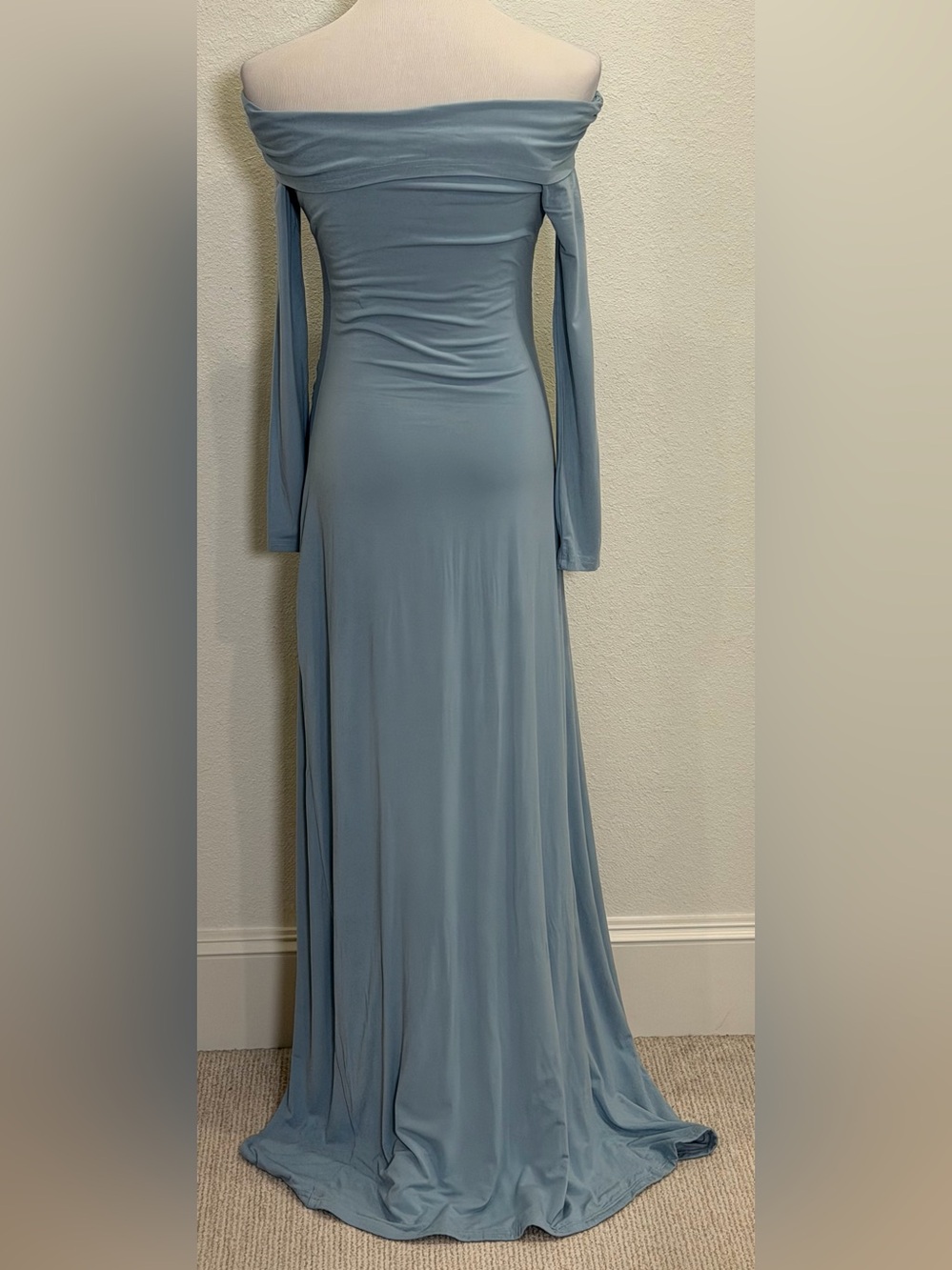 Bumpsuit Maternity Off the Shoulder Evening Maxi Dress Large Powder Blue Gown - Picture 6 of 10